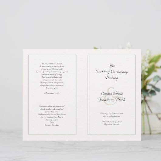 Ecru - Programm für die katholische Hochzeitfeier (Stehend Vorderseite)