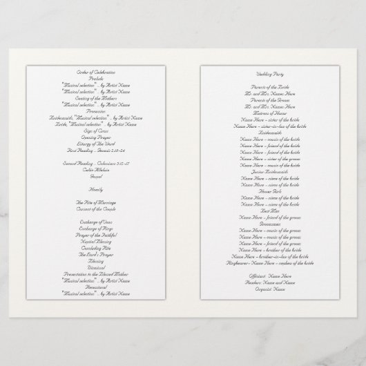 Ecru - Programm für die katholische Hochzeitfeier (Rückseite)