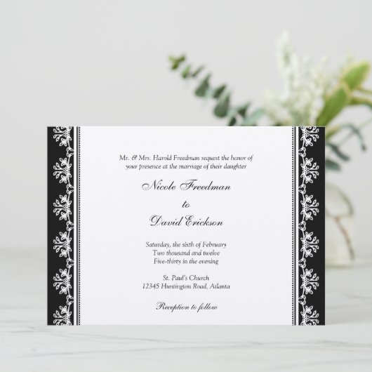 Ecru Schwarzfiligrane beattierte Grenze Einladung (Stehend Vorderseite)