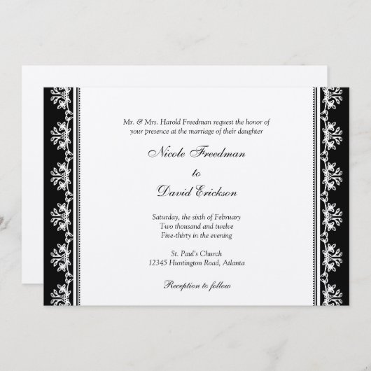 Ecru Schwarzfiligrane beattierte Grenze Einladung (Vorne/Hinten)