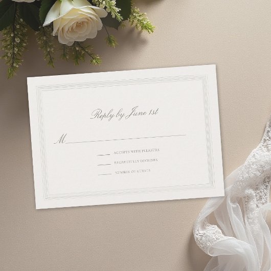 Ecru Triple Formal Elegant Modern Classic Wedding RSVP Karte