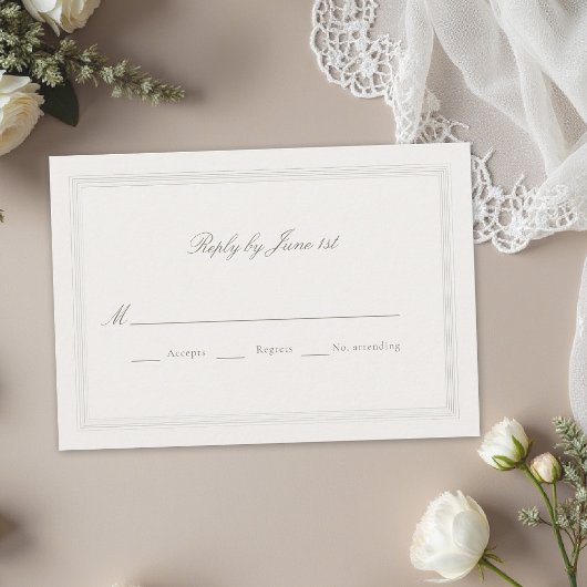 Ecru Triple Formal Romance Modern Classic Wedding RSVP Karte