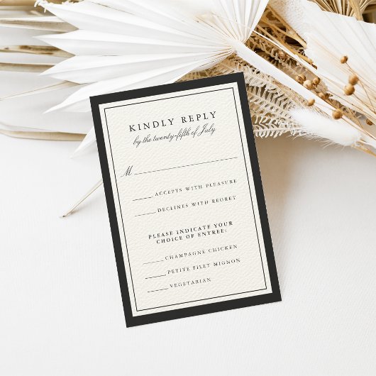 Ecru und Black Wedding RSVP Card mit Essensauswahl