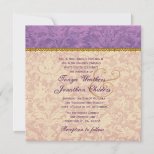 Ecru und Lila Damask Wedding Template V12 Einladung