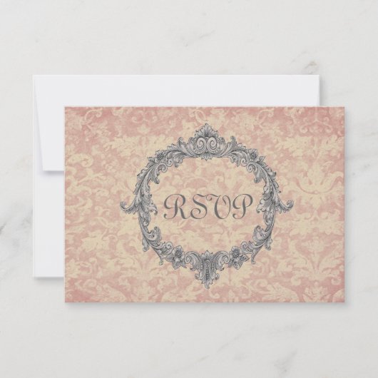 Ecru und Peach Damask UAWG Wedding Response Card RSVP Karte (Vorderseite)