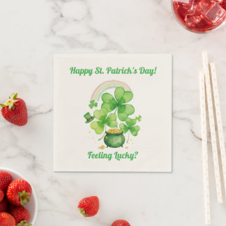Ecru Watercolor Pot  Gold St. Patrick's Day Napkin Serviette