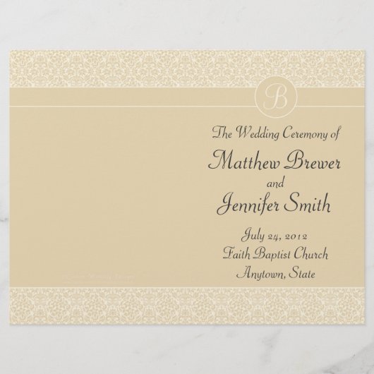 Ecru Wedding Order of Service & Zeremony Programm (Vorderseite)