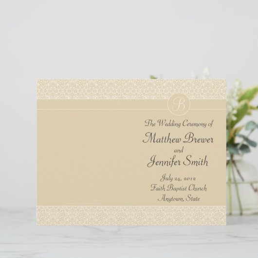 Ecru Wedding Order of Service & Zeremony Programm (Stehend Vorderseite)