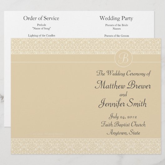 Ecru Wedding Order of Service & Zeremony Programm (Vorne/Hinten)