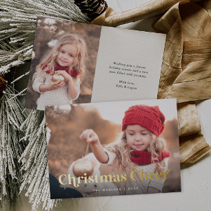 Ecru   Weihnachts-Chef Zwei Foto Gold Folien Feiertagskarte
