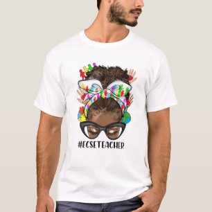 ECSE Teacher Special Bildung Messy Bun Afro Mela T-Shirt