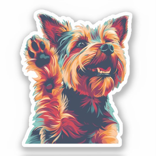 Ecstatic Yorkshire Terrier Wave at You Aufkleber (Vorderseite)