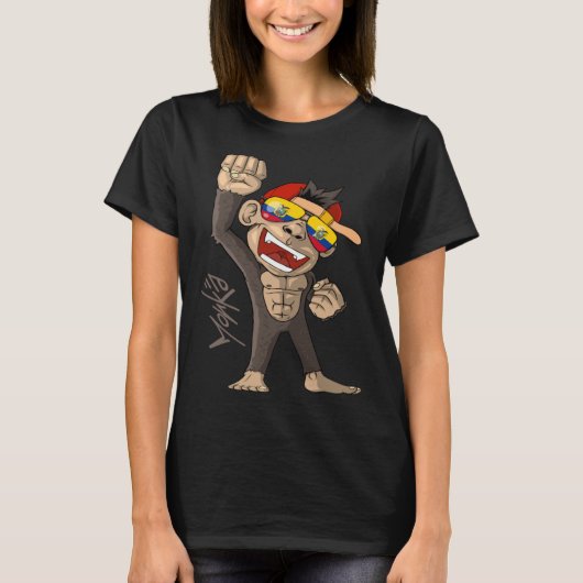 Ecuador Flag  Cheering Monkey  Fan T-Shirt (Vorderseite)