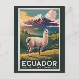 Ecuador Lama Illustration Reise Kunst Vintage Postkarte