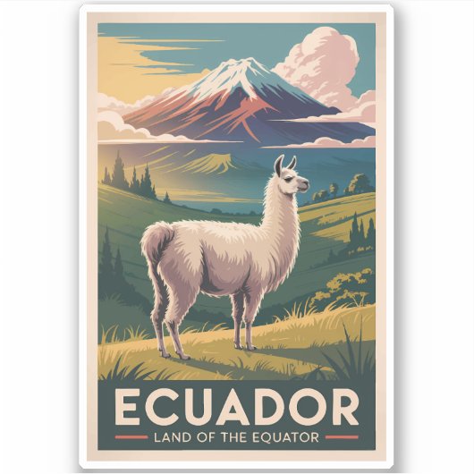Ecuador Llama Illustration Travel Art Vintage Aufkleber (Vorderseite)