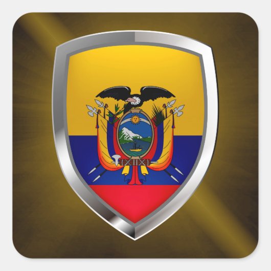 Ecuador Mettalic Emblem Quadratischer Aufkleber (Vorderseite)