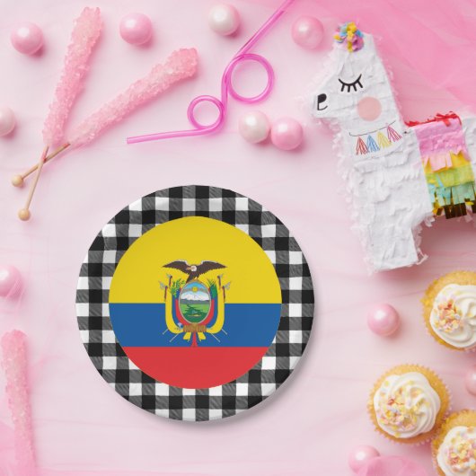 Ecuador Plate, Büffel kariert & Ecuador Flag Pappteller (Party)