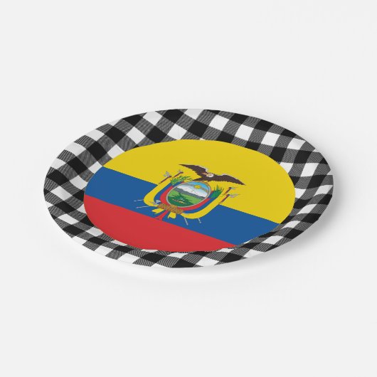 Ecuador Plate, Büffel kariert & Ecuador Flag Pappteller (Schrägansicht)