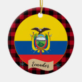Ecuador, Roter Büffel kariert & Ecuador-Flagge Keramik Ornament (Vorne)