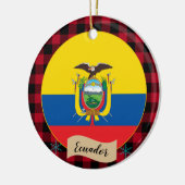 Ecuador, Roter Büffel kariert & Ecuador-Flagge Keramik Ornament (Links)