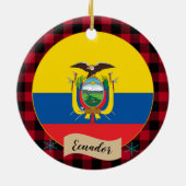 Ecuador, Roter Büffel kariert & Ecuador-Flagge Keramik Ornament (Hinten)