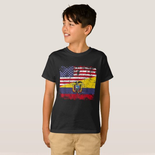 ECUADORIAN ROOTS Halbe amerikanische Flagge USA EC T-Shirt (Vorne ganz)