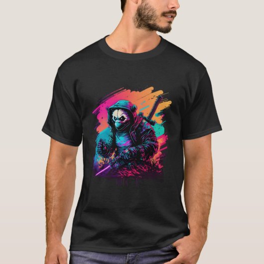 Ed Panda Ninja Steampunk Synthwave T-Shirt (Vorderseite)
