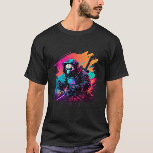 Ed Panda Ninja Steampunk Synthwave T-Shirt (Vorderseite)