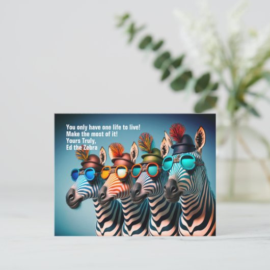 Ed the Zebra - Funny machen das Beste aus dem Lebe Postkarte (Stehend Vorderseite)