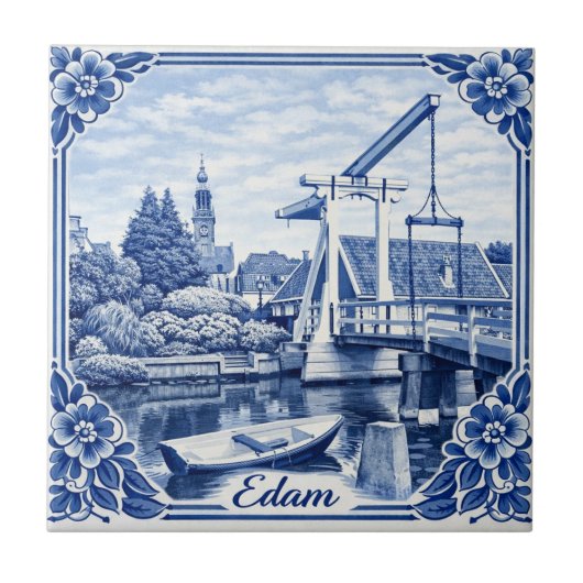 Edam Delft Blue style ceramic tile Fliese (Vorderseite)