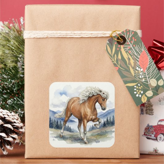 Edda Silver bay Icelandic Horse in the Mountains S Quadratischer Aufkleber (Feiertag)