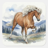 Edda Silver bay Icelandic Horse in the Mountains S Quadratischer Aufkleber (Vorderseite)