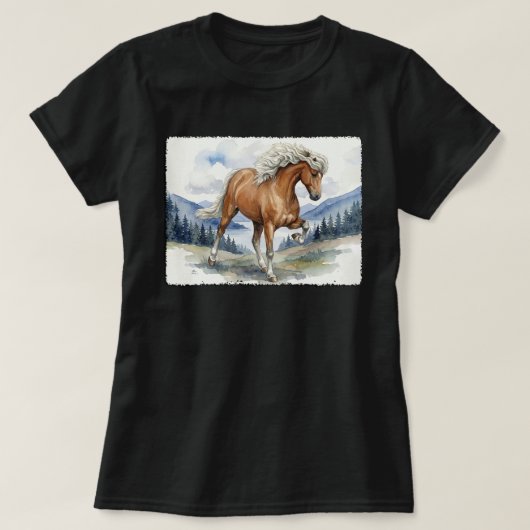 Edda Silver bay Icelandic Horse in the Mountains S T-Shirt (Design vorne)