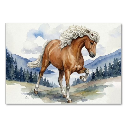 Edda Silver bay Icelandic Horse in the Mountains Tischnummer (Vorderseite)