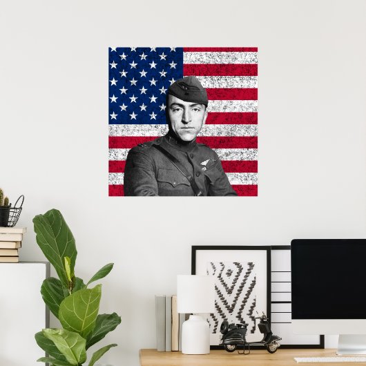 Eddie Rickenbacker und die amerikanische Flagge Poster (Heimbüro)