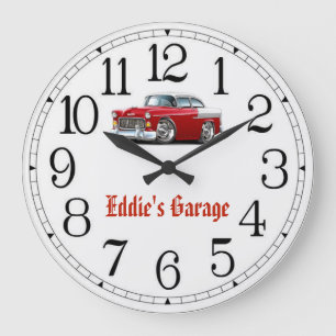 Eddies Garage Rot-Weiß-Uhr für Oldtimer Große Wanduhr