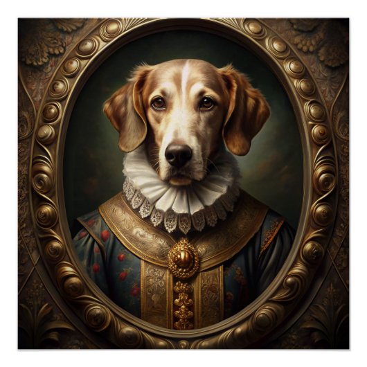 Edel-Renaissance-Hundportrait in Vintagen Rahmen Poster (Vorderseite)
