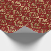 Edel Rot und Gold Herzchen Valentine's Damask Geschenkpapier (Ecke)