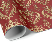 Edel Rot und Gold Herzchen Valentine's Damask Geschenkpapier (Rolleneckpunkt)