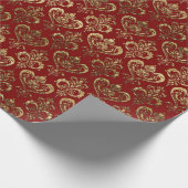 Edel Rot und Gold Herzchen Valentine's Damask Geschenkpapier (Ecke)
