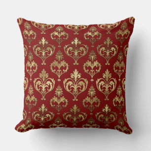 Edel Rot und Gold Herzchen Valentine's Damask Kissen