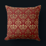 Edel Rot und Gold Herzchen Valentine's Damask Kissen<br><div class="desc">Das elegante,  rote und goldene Herzchen-Valentinin-Damasket-Muster</div>