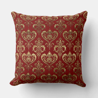 Edel Rot und Gold Herzchen Valentine's Damask Kissen