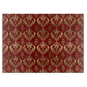 Edel Rot und Gold Herzchen Valentine's Damask Schneidebrett