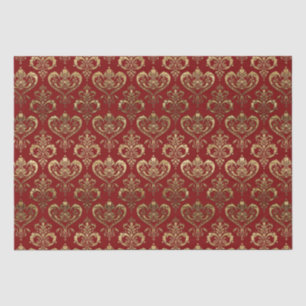 Edel Rot und Gold Herzchen Valentine's Damask Seidenpapier