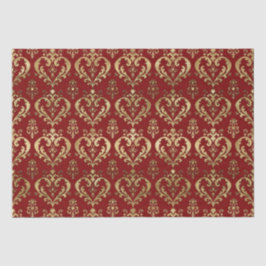 Edel Rot und Gold Herzchen Valentine's Damask Seidenpapier