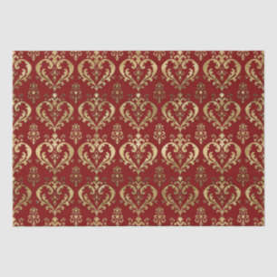 Edel Rot und Gold Herzchen Valentine's Damask Seidenpapier
