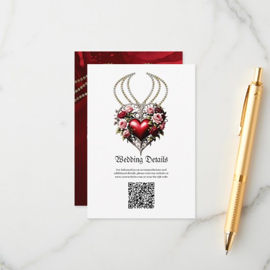 Edeles gotisches Herz mit Blume. Begleitkarte (Vorderseite/Rückseite Beispiel)