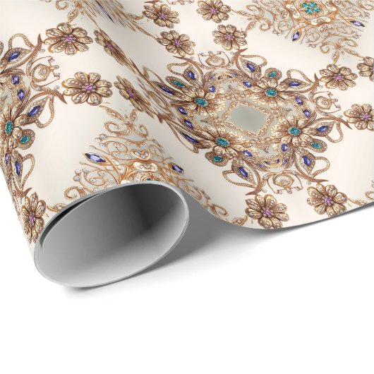 Edelgold Jewel Blume Wrapping Paper Geschenkpapier (Rolleneckpunkt)