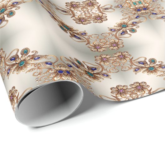 Edelgold Jewel Blume Wrapping Paper Geschenkpapier (Rolleneckpunkt)